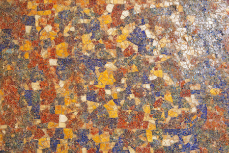 Colorful ceramic mosaic on the wall of the building. Abstract background.の写真素材
