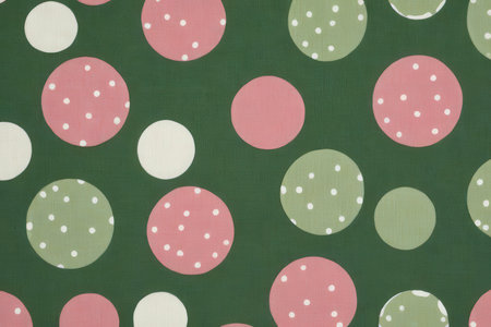 Seamless polka dot pattern on green fabric for background.の写真素材