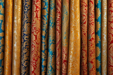 Curtains for sale in a shop in Paris, France.の写真素材
