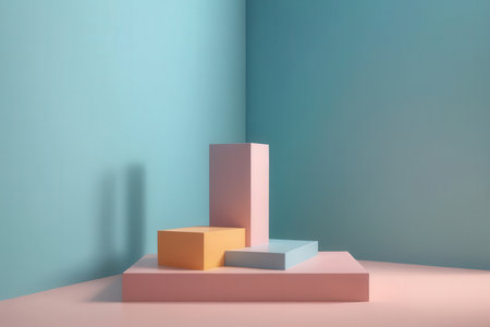 Minimalist abstract background, primitive geometrical figures, pastel colors, 3D renderの写真素材
