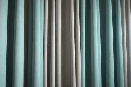 Curtains for interior decoration. Close-up. Blue curtain.の写真素材