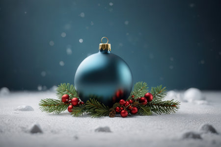 Blue christmas ball on snow background. 3d render illustration.の写真素材