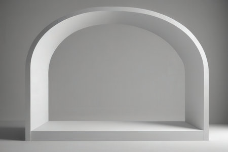 3d rendering of a white background with a simple arch and shadowの写真素材