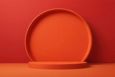 Abstract minimal scene with geometrical forms. Red background. 3d renderの写真素材