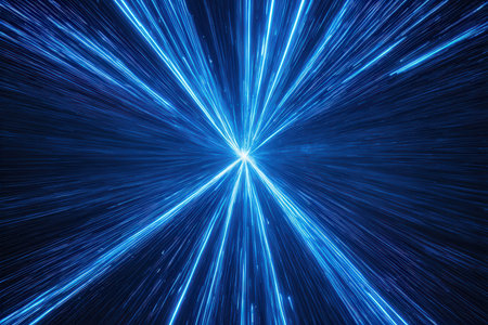 abstract blue background with some smooth lines in it and some rays in itの写真素材