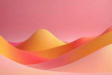 Abstract background with curved lines in pink and orange colors. 3d renderの写真素材