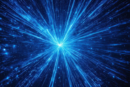 abstract blue background with rays of light and bokeh effectの写真素材