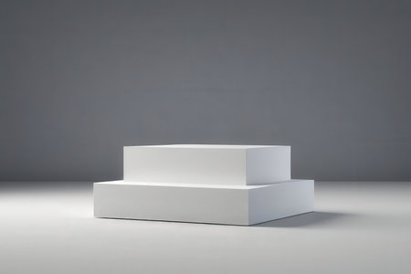 White podium on gray background. 3D rendering. Mock up.の写真素材