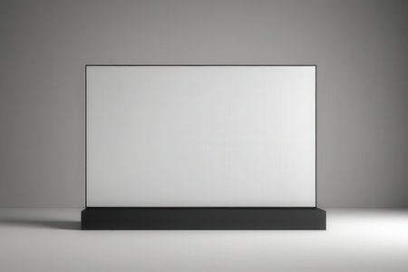 Blank exhibition stand on gray background. Exhibition concept. 3D Renderingの写真素材
