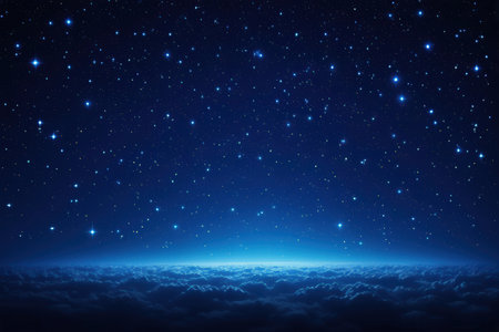 Space background with blue sky and clouds, stars and nebula.の写真素材