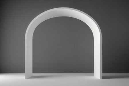 Abstract white arch on gray background. 3d render. Minimal designの写真素材