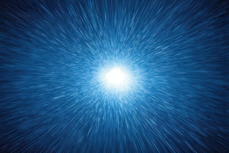 Blue abstract background with radial, radiating, converging lines.の写真素材