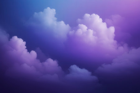 Purple and blue sky background with white clouds. Vector illustration.の写真素材