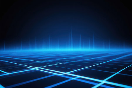 abstract technology background with blue glowing lines and space for your textの写真素材