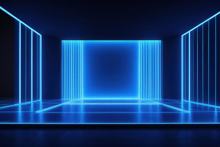 Abstract blue neon light background. 3d rendering, 3d illustration.の写真素材