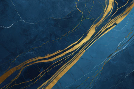Blue marble texture with gold veins and gold lines. Luxury backgroundの写真素材