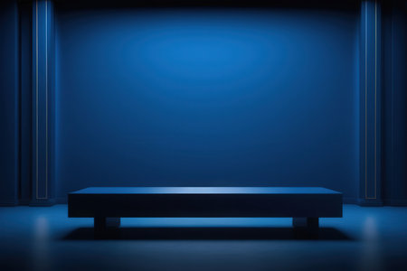 Abstract dark blue background with podium and spotlights. 3D Renderingの写真素材