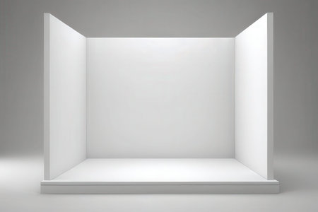 Empty showcase in white room, 3d rendering. Computer digital drawing.