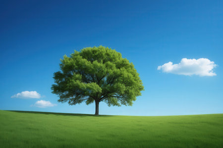 Green tree and blue sky. Nature background. 3d rendering.の写真素材