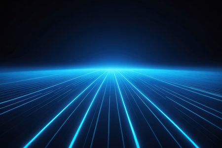 Abstract blue background with glowing lines and bokeh. Vector illustrationの写真素材