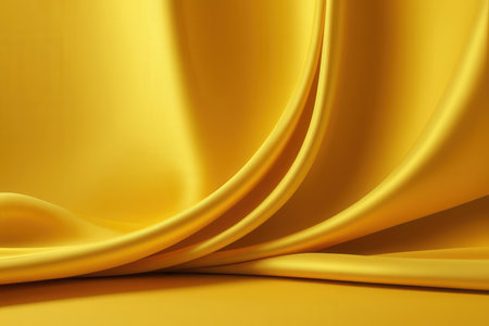 Yellow satin background with some smooth folds in it (3d render)の写真素材