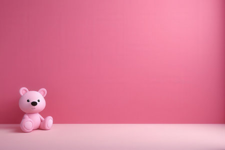 Pink teddy bear on a pink background. Minimal concept.の写真素材