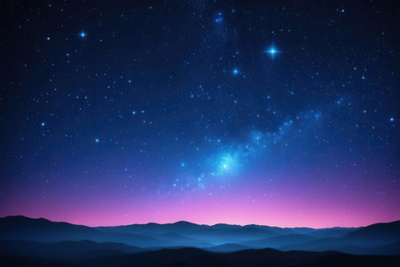 Night sky with stars and nebula over the mountains. Vector illustration.の写真素材