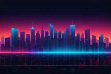 Futuristic city skyline at night. Vector illustration for your designの写真素材