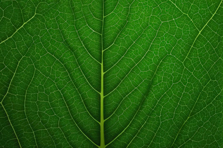 close up of green leaf texture - abstract nature background with copy spaceの写真素材