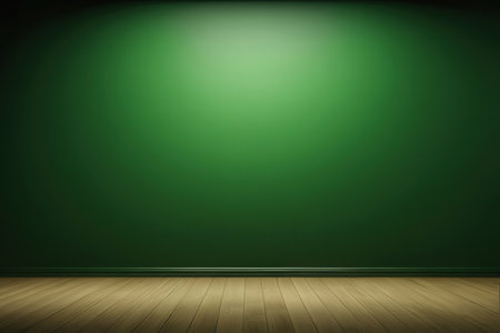 Green room with wooden floor and empty green wall. Vector illustration.の写真素材