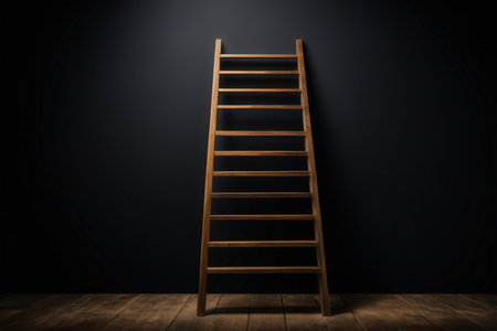 Wooden ladder on a dark background. 3d render illustration.の写真素材