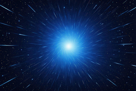 Abstract image of a starburst in the night starry sky.の写真素材