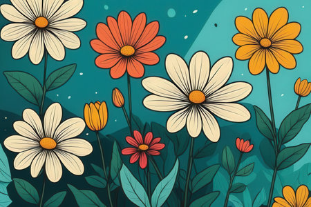 Seamless floral pattern with camomiles. Vector illustration.の写真素材