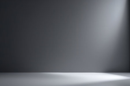 Empty dark room with floor and spotlights. 3d render illustrationの写真素材