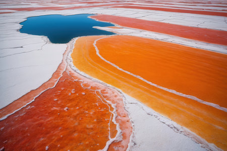 Colorful salt lake at sunset. Salt evaporation ponds in Boliviaの写真素材