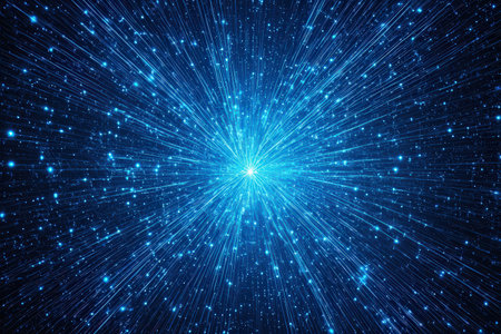 Abstract blue background with light rays and stars, computer generated abstract backgroundの写真素材