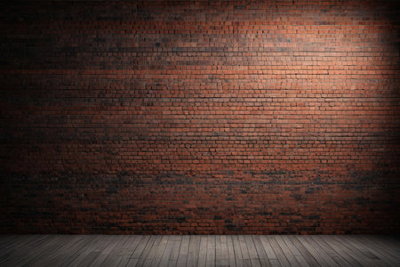 Red brick wall and wooden floor background. 3d render illustration.の写真素材