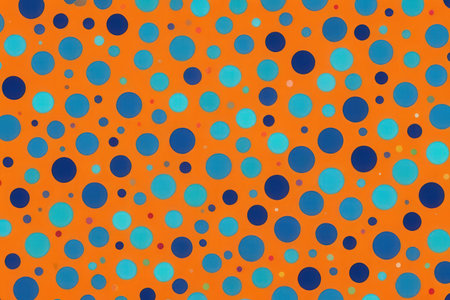 Seamless pattern with polka dots in orange and blue colorsの写真素材