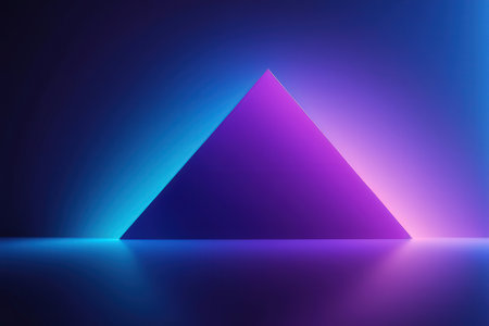 Neon pyramid abstract background. Blue and purple colors. Vector illustrationの写真素材
