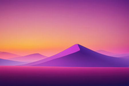 Sunset in the desert. Landscape with mountains. 3d renderingの写真素材