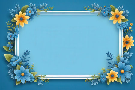 Blue floral frame on blue background with copy space. Vector illustration.の写真素材