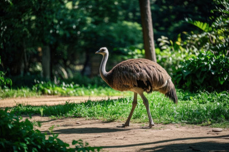 Ostrich walking on the grass in the zoo, Thailand.の素材