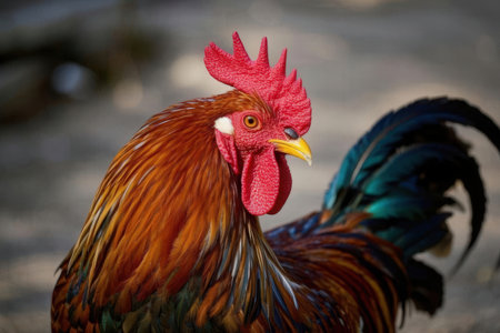 Close up of a rooster on a farm in the countryside.の素材