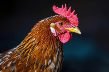 Portrait of a rooster on a black background close-upの素材