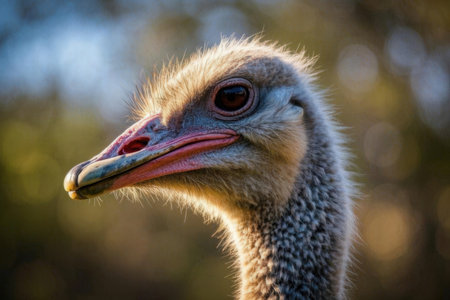 Ostrich head close-up with blurred background, South Africaの素材