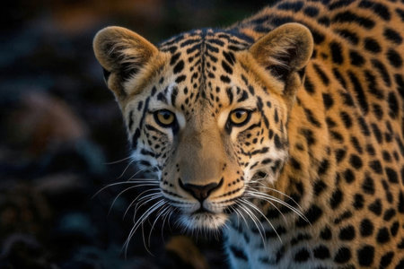 Leopard portrait in Kruger National Park, South Africa; Specie Panthera pardus family of Felidaeの素材