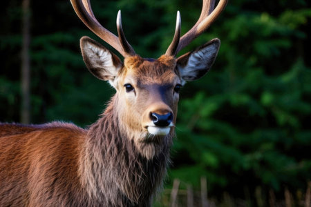 Portrait of male red deer with antlers in the forest.の素材