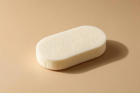 White soap on a beige background. Shallow depth of field.の素材