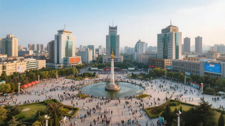 Aerial view of Tianjin city, China. Tianjin is the capital and largest city of China.の素材