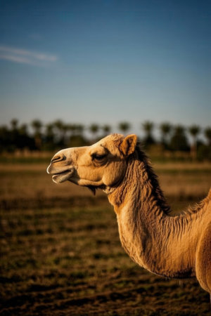 Camel in the desert on a sunny day. Close-upの素材